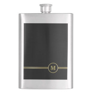 Elegant gold Personalised Monogram on black Hip Flask
