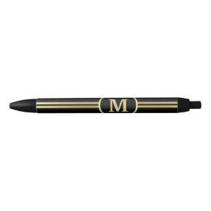 Elegant gold Personalised  Monogram on black  Ink Pen