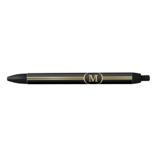 Elegant gold Personalised  Monogram on black Ink Pen