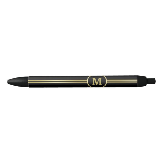 Elegant gold Personalised  Monogram on black Ink Pen (Front)