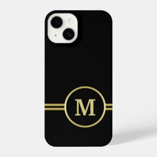 Elegant gold Personalised Monogram on black iPhone 14 Case