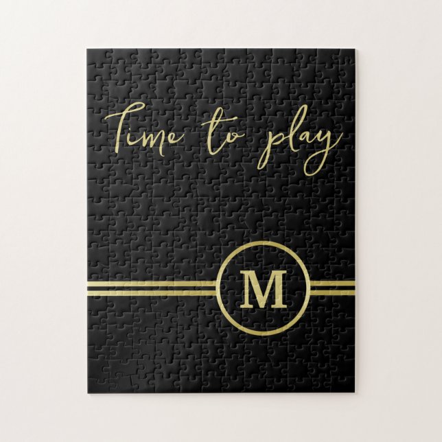 Elegant gold Personalised  Monogram on black  Jigsaw Puzzle (Vertical)