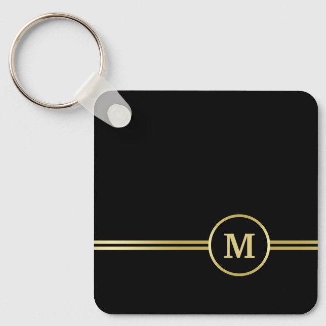 Elegant gold Personalised  Monogram on black  Key Ring (Front)