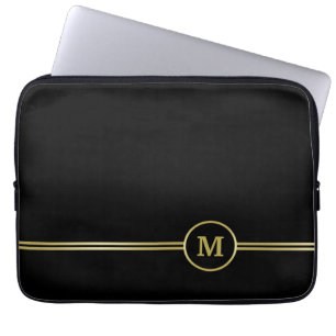 Elegant gold Personalised  Monogram on black  Laptop Sleeve