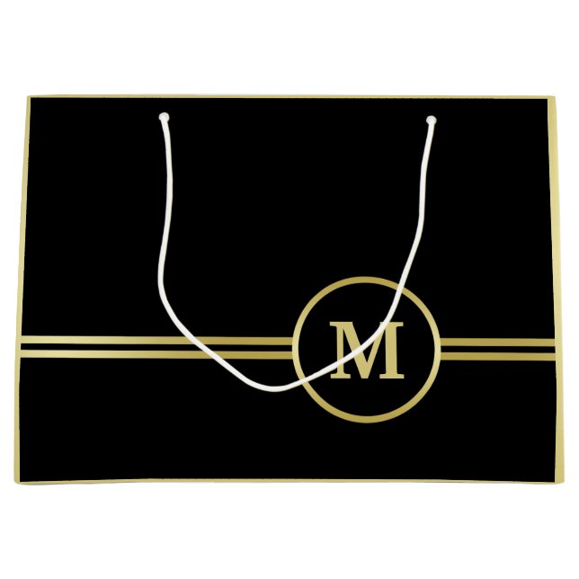 Elegant gold Personalised  Monogram on black  Large Gift Bag (Front)