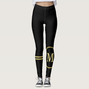 Elegant gold Personalised Monogram on black Leggings