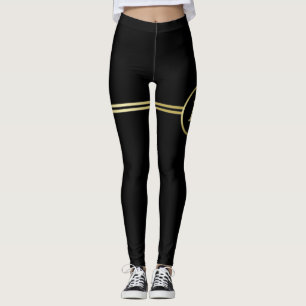 Elegant gold Personalised Monogram on black Leggings