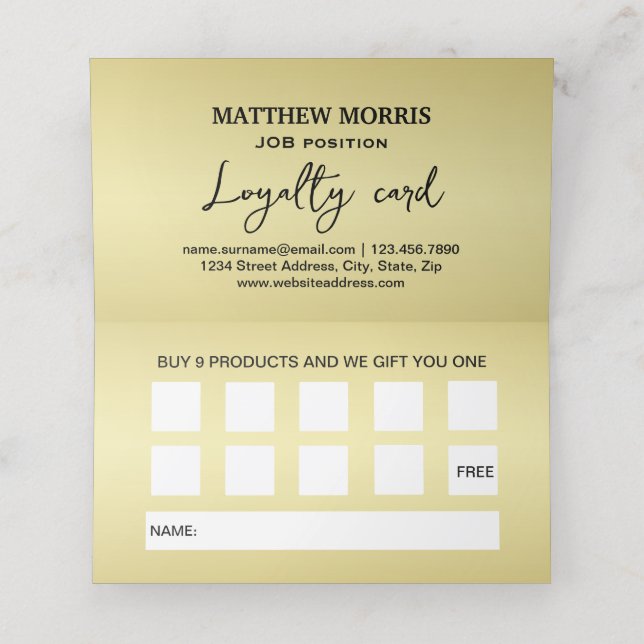 Elegant gold Personalised  Monogram on black  Loyalty Card (Inside Unfolded)