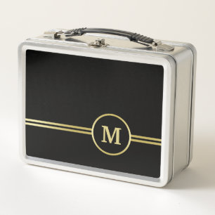 Elegant gold Personalised  Monogram on black  Metal Lunch Box