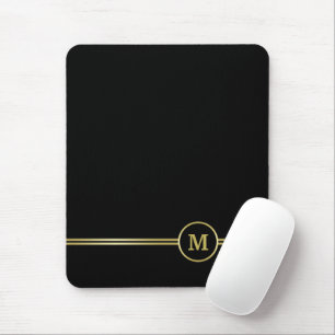Elegant gold Personalised Monogram on black Mouse Pad