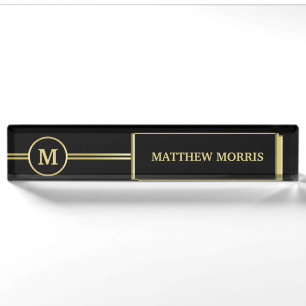 Elegant gold Personalised Monogram on black Nameplate