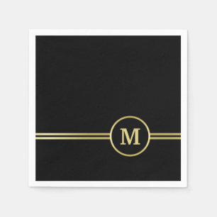 Elegant gold Personalised Monogram on black Napkin