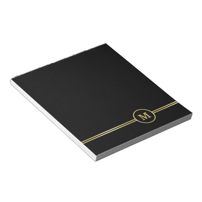 Elegant gold Personalised  Monogram on black  Notepad (Angled)