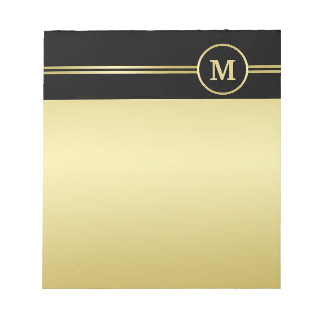 Elegant gold Personalised  Monogram on black  Notepad (Front)