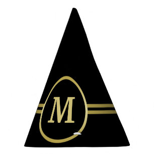 Elegant gold Personalised  Monogram on black  Party Hat