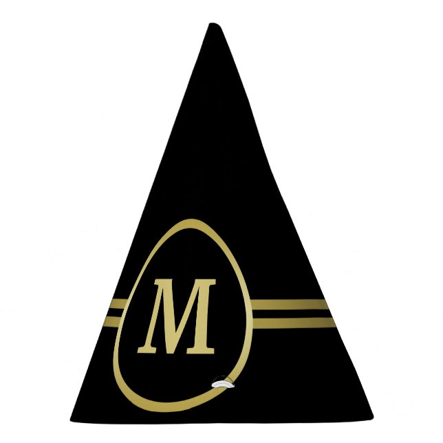 Elegant gold Personalised  Monogram on black  Party Hat (Right)
