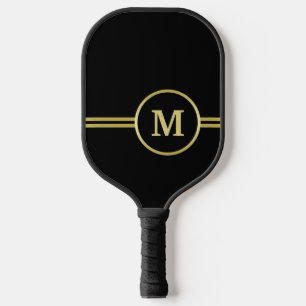 Elegant gold Personalised Monogram on black Pickleball Paddle