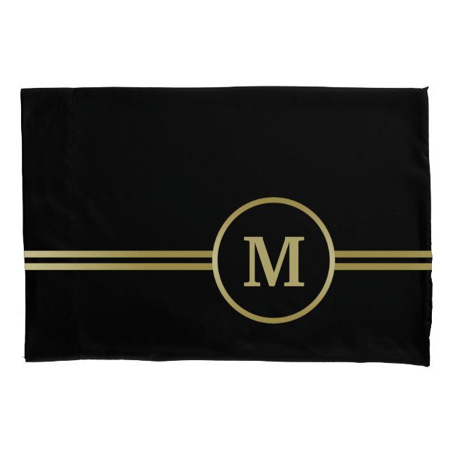 Elegant gold Personalised  Monogram on black  Pillowcase (Front)