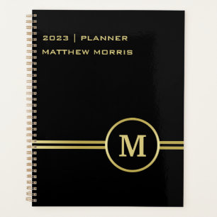 Elegant gold Personalised Monogram on black Planner