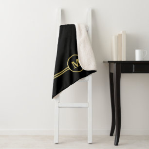 Elegant gold Personalised Monogram on black Sherpa Blanket