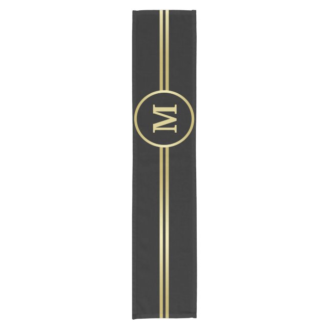 Elegant gold Personalised  Monogram on black  Short Table Runner (Front)