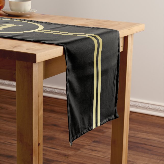 Elegant gold Personalised  Monogram on black  Short Table Runner (In Situ)