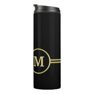 Elegant gold Personalised  Monogram on black  Thermal Tumbler