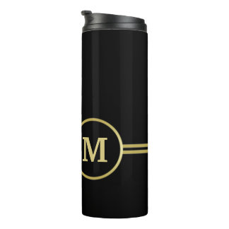 Elegant gold Personalised  Monogram on black  Thermal Tumbler