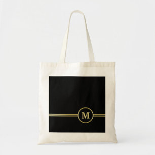 Elegant gold Personalised  Monogram on black  Tote Bag
