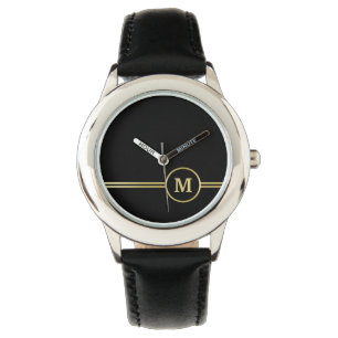 Elegant gold Personalised Monogram on black Watch