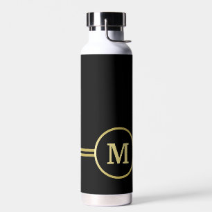 Elegant gold Personalised Monogram on black Water Bottle