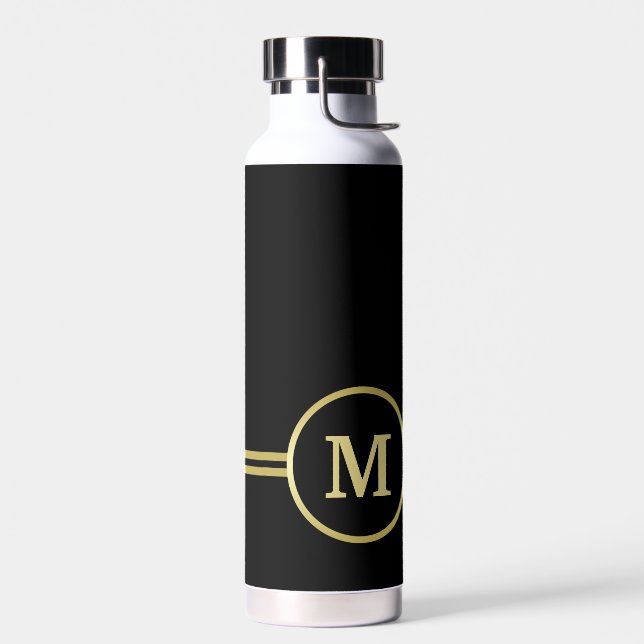 Elegant gold Personalised  Monogram on black  Water Bottle (Left)