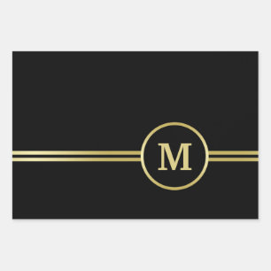 Elegant gold Personalised  Monogram on black  Wrapping Paper Sheet