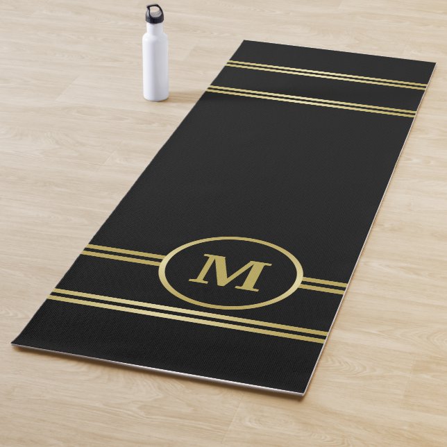 Elegant gold Personalised  Monogram on black  Yoga Mat (In Situ)