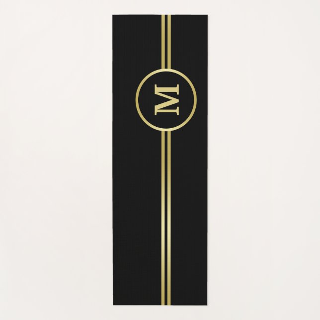 Elegant gold Personalised  Monogram on black  Yoga Mat (Front)