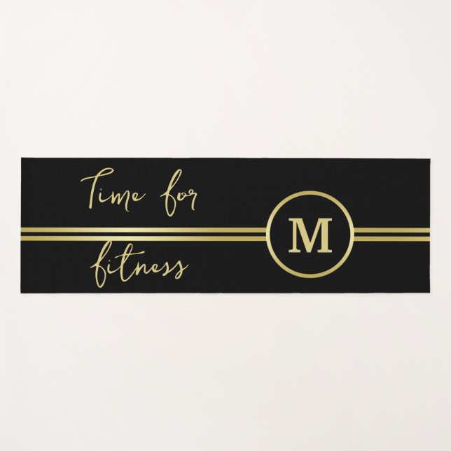 Elegant gold Personalised  Monogram on black  Yoga Mat (Front (Horizontal))