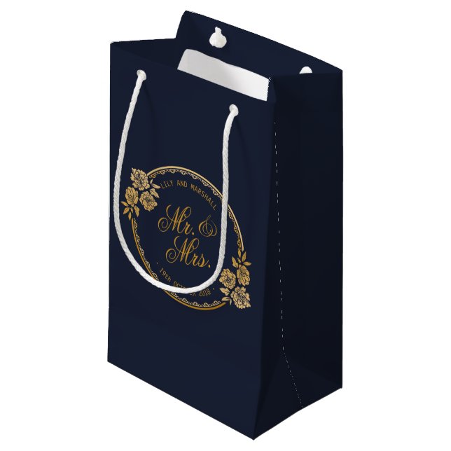 Elegant Gold Personalised Wedding | Gift Bag (Front Angled)