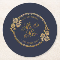 Elegant Gold Personalised Wedding | Paper Coaster