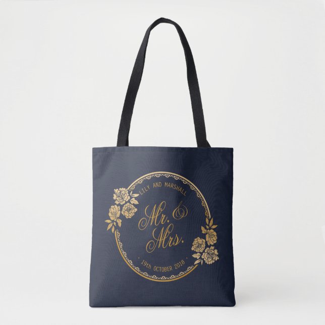 Elegant Gold Personalised Wedding | Tote Bag (Front)