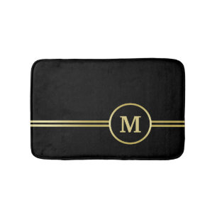 Elegant gold Personalized  Monogram on black  Bath Mat