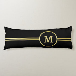 Elegant gold Personalized  Monogram on black  Body Cushion