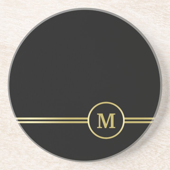 Elegant gold Personalized  Monogram on black  Coaster (Front)