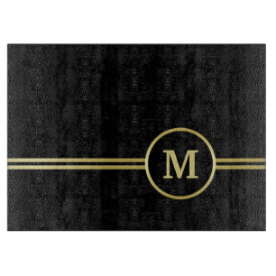 Elegant gold Personalized  Monogram on black  Cutting Board