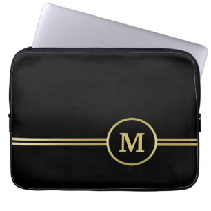 Elegant gold Personalized  Monogram on black  Laptop Sleeve