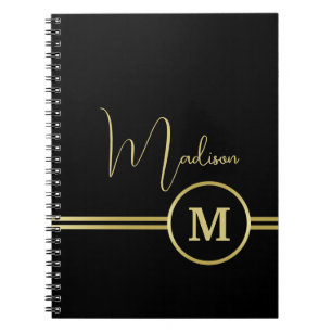 Elegant gold Personalized Monogram on black Notebook
