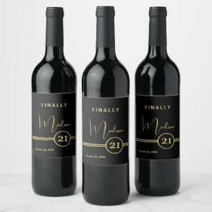 Elegant gold Personalized Monogram on black Wine Label