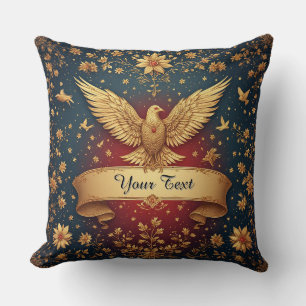 Elegant Gold Phoenix Frame With Floral Motifs Cushion