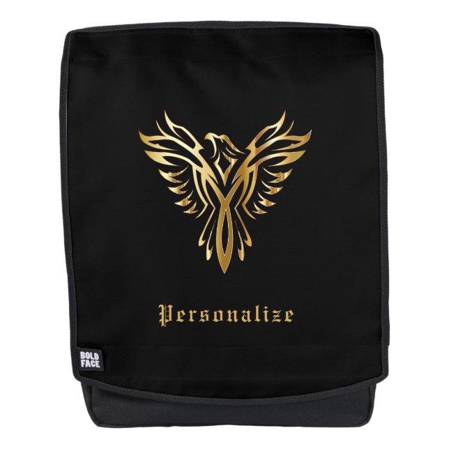 Elegant Gold Phoenix Rising Mythical Personalised Backpack (Front)
