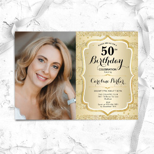 Elegant Gold Photo 50th Birthday Invitation