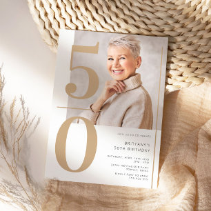 Elegant Gold Photo 50th Birthday Invitation